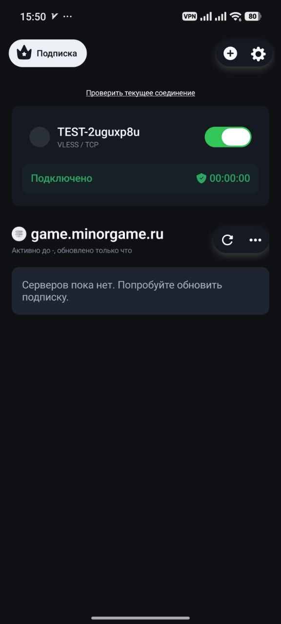 Экран с успешным подключением